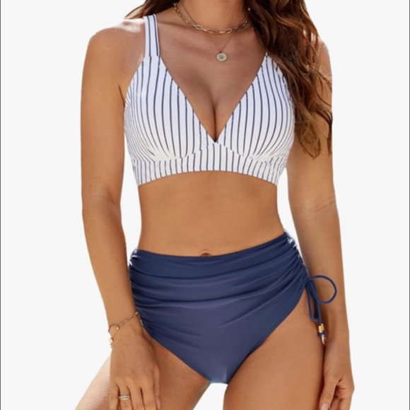 Striped Navy and White Bikini Set - Picture 1 of 7